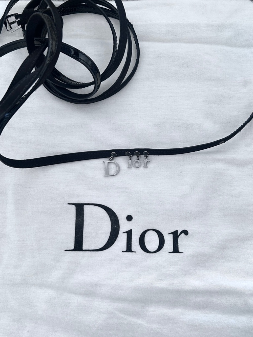 Dior Black Leather Charm Wrap Belt with Silver Dior Letter Charms
